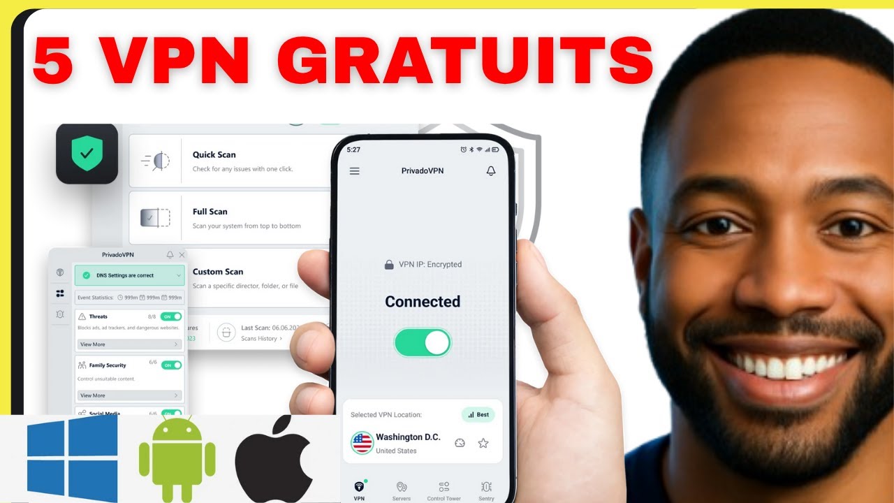 5 VPN gratuits et sûrs pour PC, Mac, Android & iOS (2026)